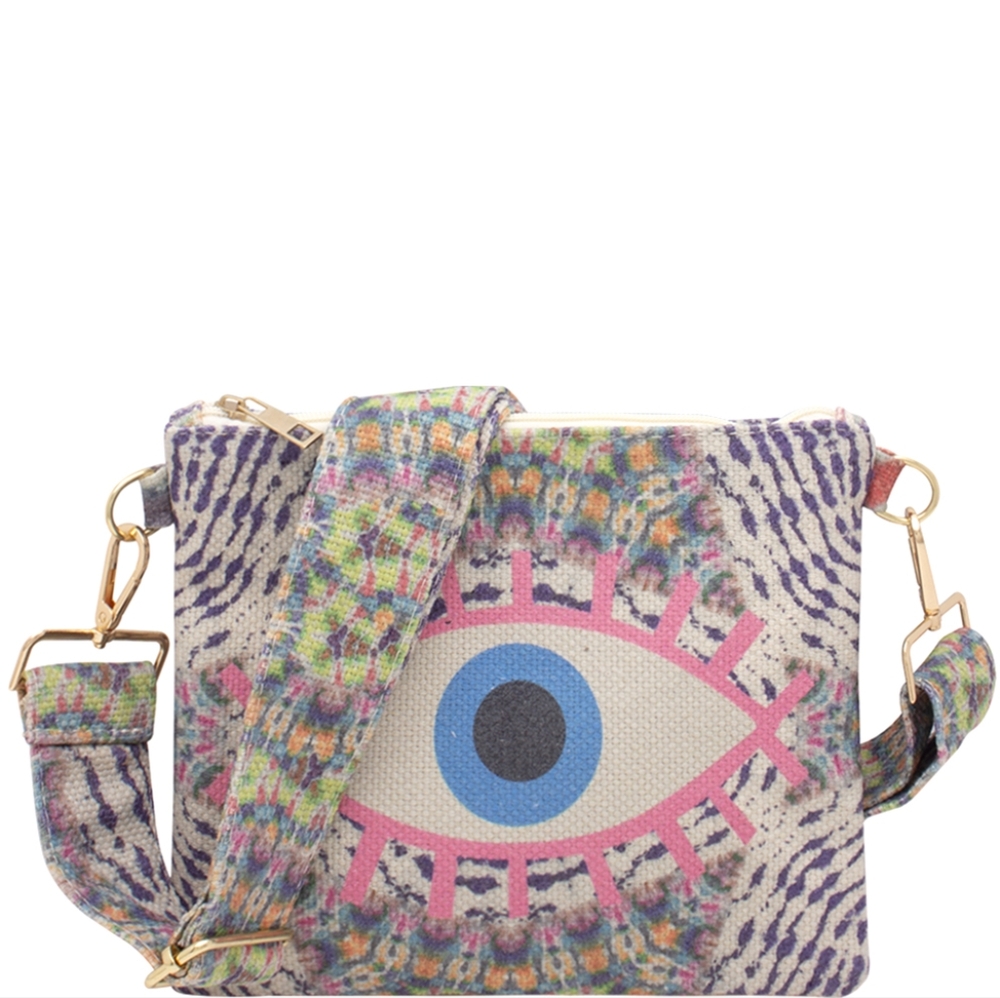Eye Print Zipper Crossbody Bag